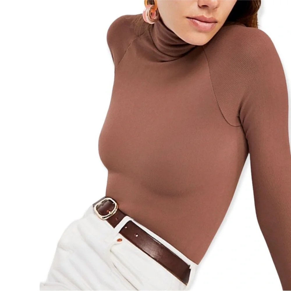 NWOT Intimately Free People Seamless Turtle Neck Bodysuit - Toast - XS/S